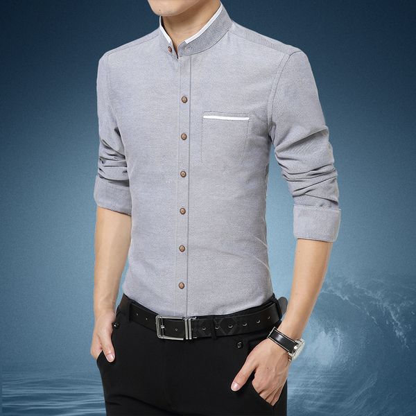 

quality fashion casual men shirt long sleeve mandarin collar slim fit men korean business mens dress shirts clothes -5xl, White;black