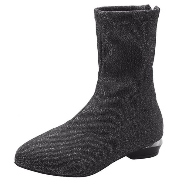 

2020 spring winter new fashion women stretch fabric square heels zipper mid boot pointed toe shoes sock boots black boots #n12