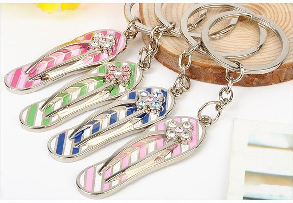 

by fedex 100pcs lot 2015 new novelty zinc alloy flip-flops keychains metal enamelled slippers keyrings, Silver