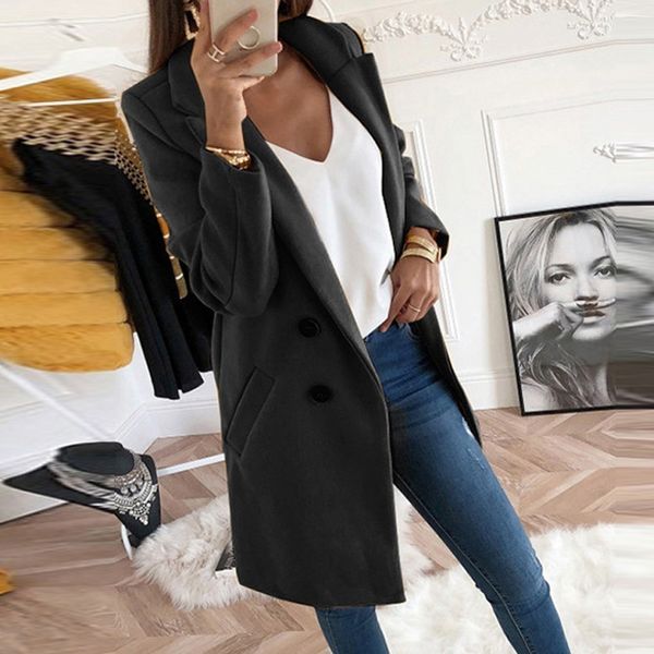 

coat female manteau femme woman long wool coat elegant blend coats slim female long outerwear jacket polto autumn, Black