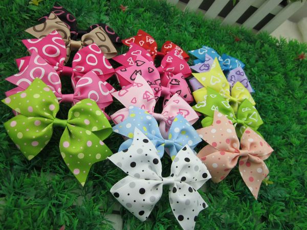 

25pcs/lot hair grograin ribbon 3.5inch bows for children hair accessories bows boutique for girls bowknot bow tie hair clip, Slivery;white