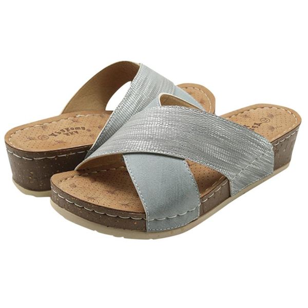 

women slippers shoes leather casual slides women summer shoes retro solid mother wedges flip flops#g3, Black