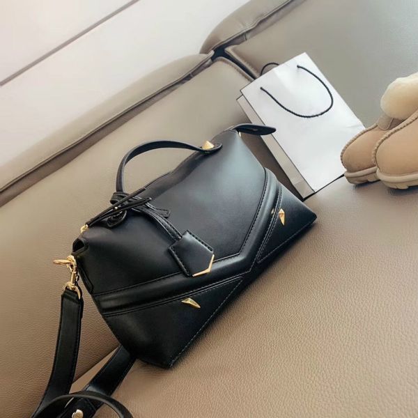 

women handbag fashion shoulder bags textured leather solid color rivet #cfy2002265