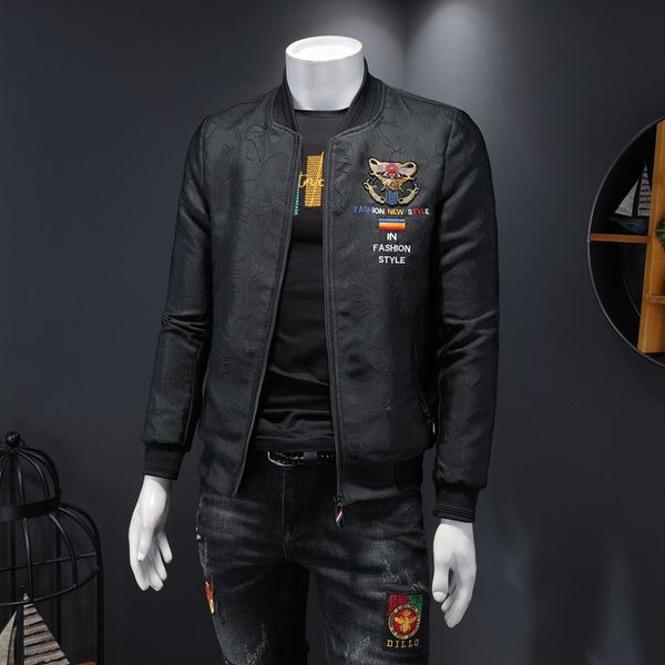 

men's jacket 2020 new spring and autumn trend slim and handsome korean retro jacquard casual jacket male large size, Black;brown