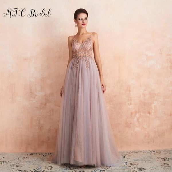 

exquisite beads crystals blush pink evening dress side slit spaghetti strap a line long tulle formal dresses custom made 2019, White;black