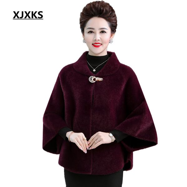 

xjxks fashion mink cashmere women's cloak woolen coat 2019 autumn winter new loose plus size fashion lapel women's coat, Black