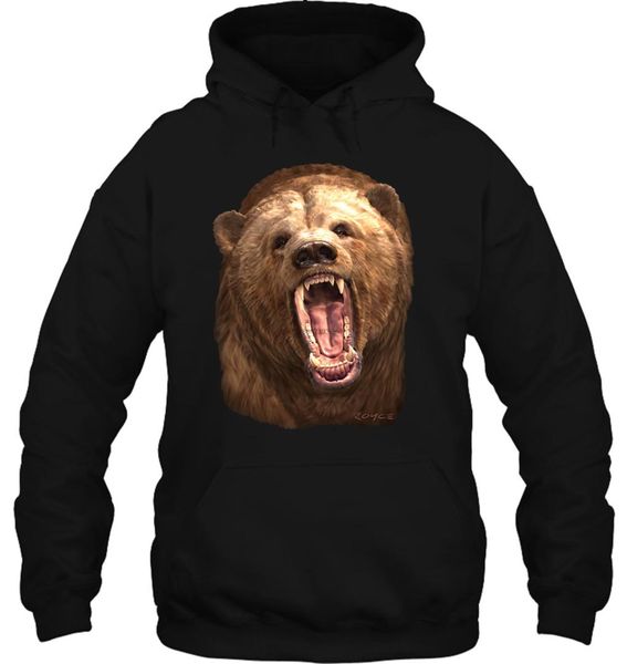 

men hoodie grizzly bear shirt graphic fashion women streetwear, Black