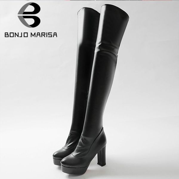 

bonjomarisa new ladies party over the knee stretch boots women 2019 thigh high platform boots high heels date shoes woman, Black