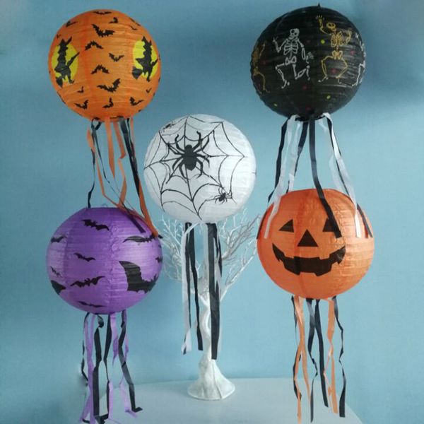 

round halloween paper lanterns ghost festival three dimensional fold pumpkin bat lampion atmosphere prop with various patterns 3 5cy5 j1