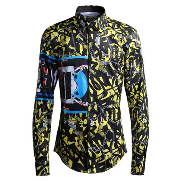 

printing chain wind men shirt shirt male brand men's wear men's, White;black