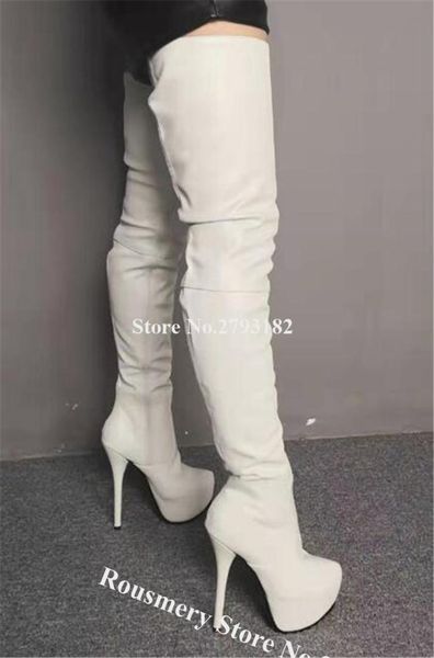

женщины sexy круглый toe высокий платформы стилет каблук за колено сапоги из белой кожи пластинчатые тонкий длинные высокие каблуки платье h, Black