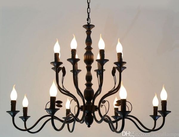 Luxo titular rústico ferro forjado lustre E14 Vela luz de suspensão preto Vintage Antique Home Lustres Para Estar lâmpada do quarto MYY