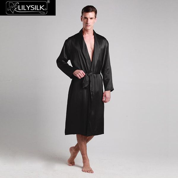 

lilysilk robe kimono sleepwear bath long dressing gown men pure 100 silk 22 momme luxury natural clearance sale ing, Black;brown