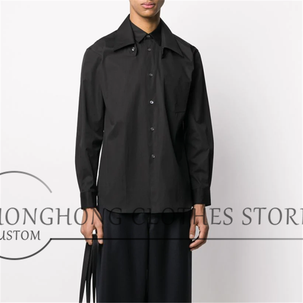 

new european and american style men's long sleeve casual shirt double collar loose fashion shirt plus-size men's [custom], White;black