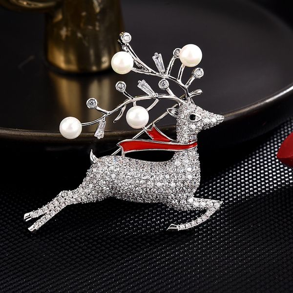 

high-end brooches christmas deer brooch women copper micro zircon luxury pin brooch clothing accessories, Gray