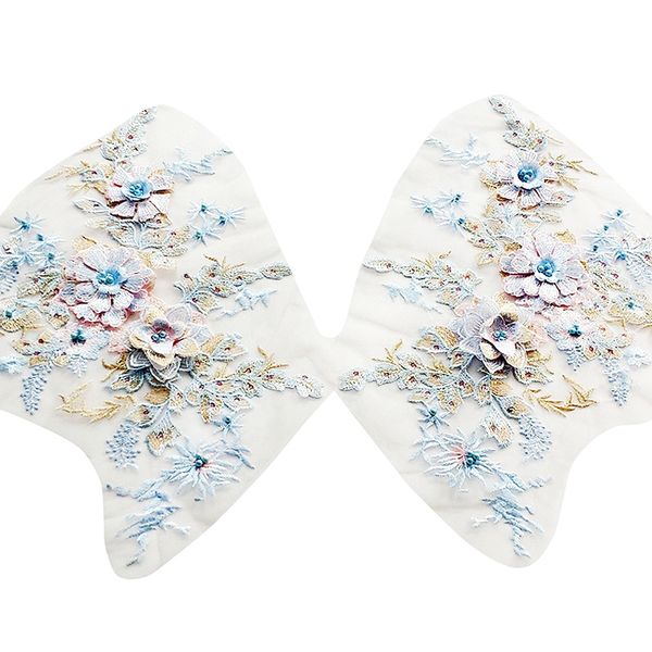 

2pcs color pearl beaded embroidery 3d flowers diy lace flowers patch wedding dress handmade diy costumes clothing decoration