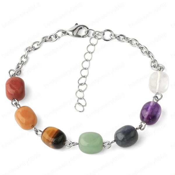 

new 7 chakra natural stone yoga bracelet irregular reiki tumbled bead link chain for female meditation healing jewelry, Black