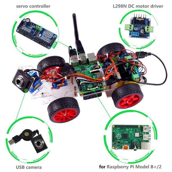 Raspberry Pi Smart-Video-Roboter-Auto für Raspberry Pi 3 Modell B + B 2B mit Android-App (Rpi nicht enthalten) Freeshipping