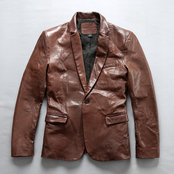 

formal avirexfly flocking sheepskin genuine leather jackets business formal leather suit with single button, Black