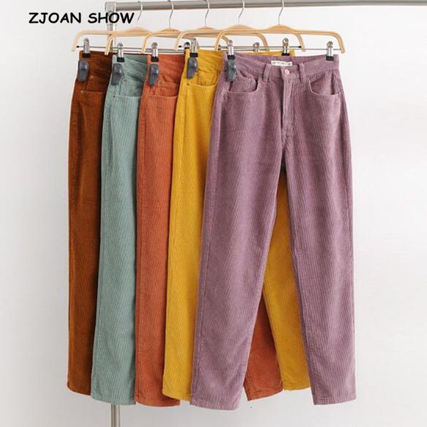 

casual pants vintage macaron color corduroy pants autumn woman mid waist ankle length loose harem pants trousers femme casual long, Black;white