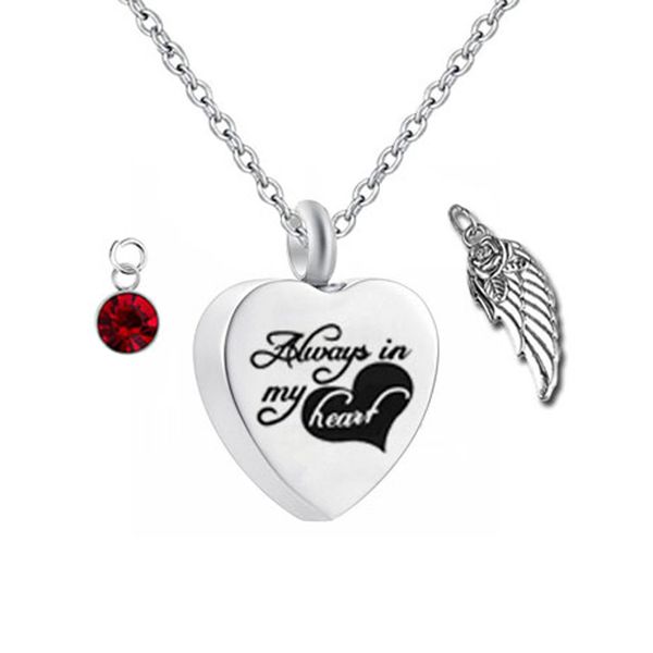 

birthstone heart memorial jewelry stainless steel cremation urn pendant ashes necklace, Silver