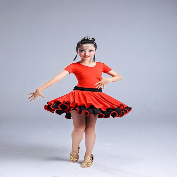 

children's latin dance practice clothes performance show competition clothing girls new style dance costumes, Black;red