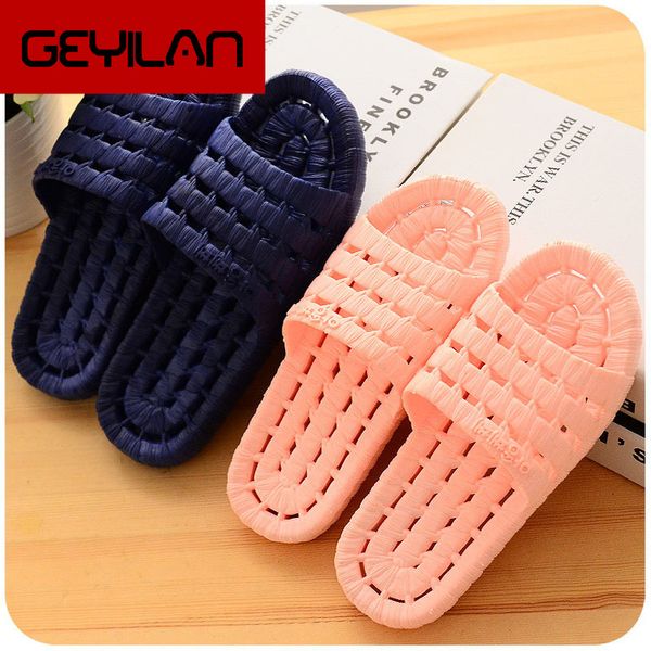 

women's new home slippers wholesale four seasons bath leaking slippers men's soft bottom hollow non-slip couple bathroom sandals, Black