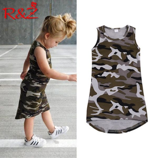 

r&z children's dress 2019 ins summer new european and american girls sleeveless cotton camouflage vest irregular dress, Red;yellow