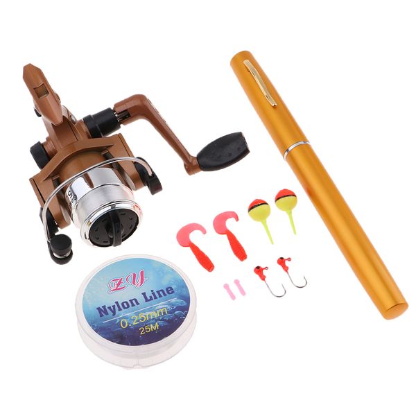 

mini portable pocket pen size fishing rod spinning reel line hook bait set