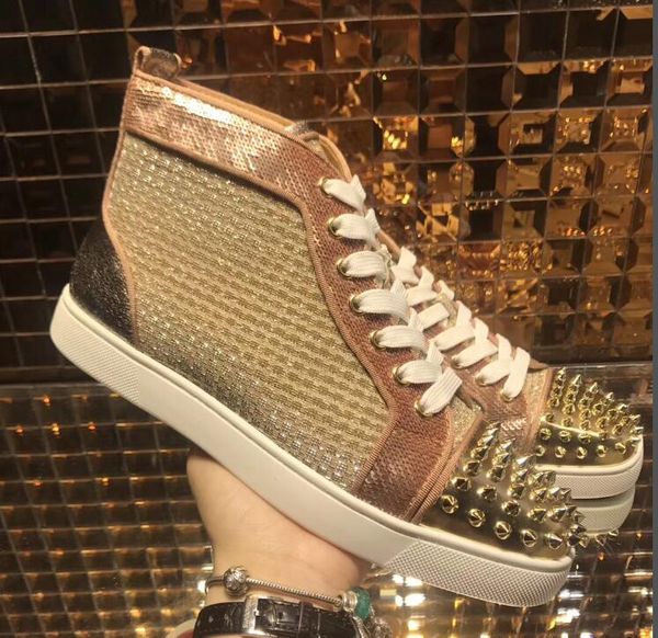 

high spikes sneakers shoes for women men khaki glitter red bottom casual walking perfect rivets skateboarding designer sports shoes, Black