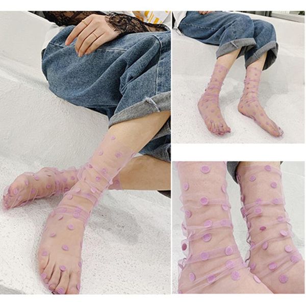 

1pair dot lace short socks women transparent mesh ankle socks ladies ultra-thin princess tulle female, Black;white