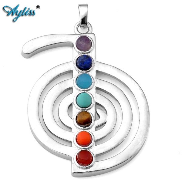 

ayliss wholesale 1x cho ku rei 7 chakra beads silvery reiki gem healing point pendant necklace energy jewelry with chain, Silver