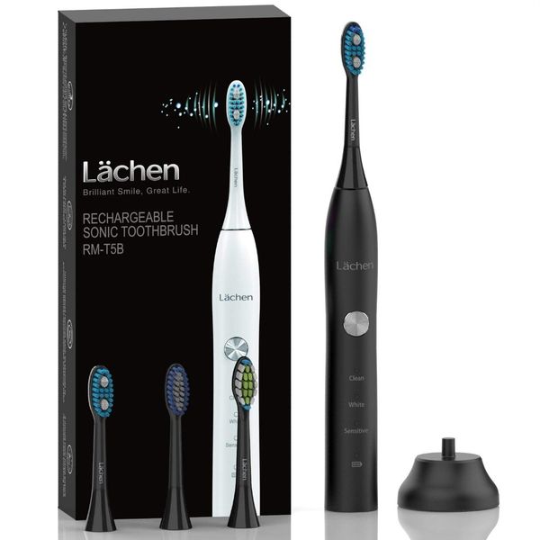 

lachen rm-t5b electric toothbrush sonic toothbrush with 4 brush heads and timer 3 modes usb charging 60 days battery life ipx7