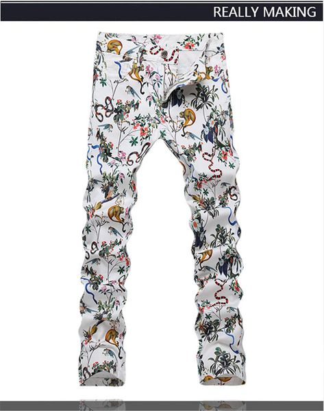 

original design men's unique personality slim jeans hip hop rock printed jeans motorcycle jeans nb768, Blue