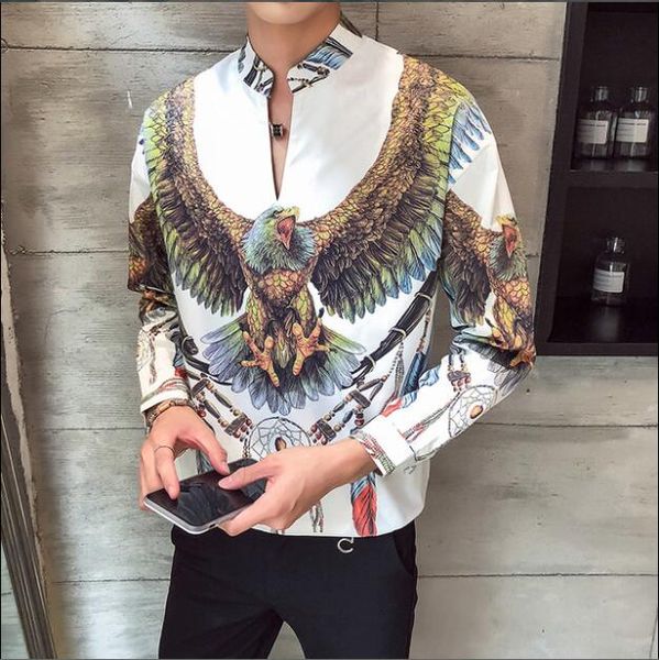 

new male long sleeve casual print color shirts n02, White;black