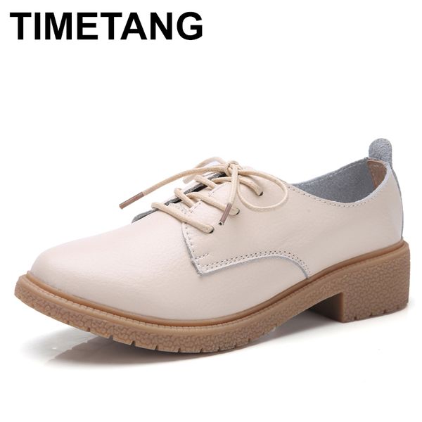 

timetangwomen shoes large size genuine leather lace-up oxford shoes for women heel3.5cm autumn loafers femaleshoee028, Black