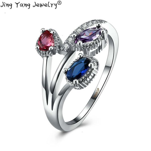 

jingyang nieuwe mode kristal zirkoon ringen voor vrouwen meisjes wit goud kleur обручальное кольцо с обручальным кольцом geschenken sieraden, Golden;silver