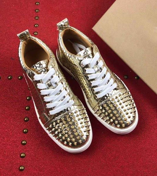

luxury paris gold leather junior red bottom sneaker casual walking men designer low sneakers trainers party wedding footwear, Black