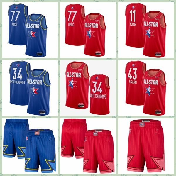 

mens luka doncic mens blue red 43 siakam game giannis antetokounmpo mans 2020 allstarjersey basketball shorts home, Black;red