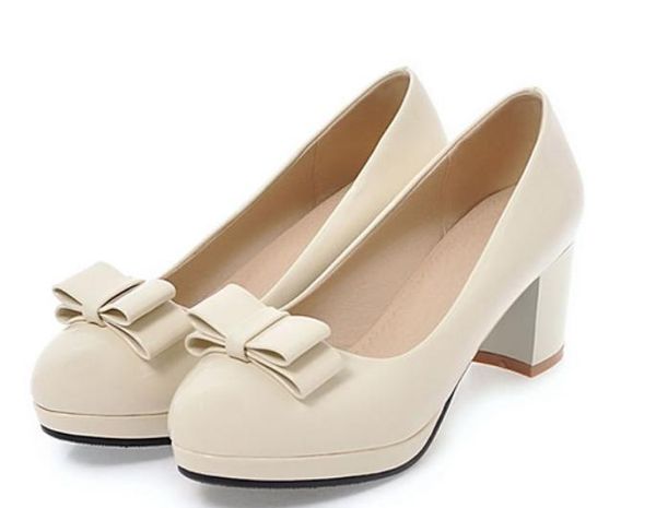 

2019 women's shoes in spring and autumn with new style high heel coarse heel round head bowknot thick bottom @291, Black