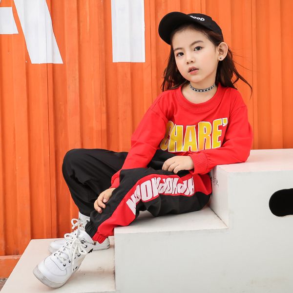 

kids clothes china casual loose red letter crop long sleeve pant set big girls fall outfits, White