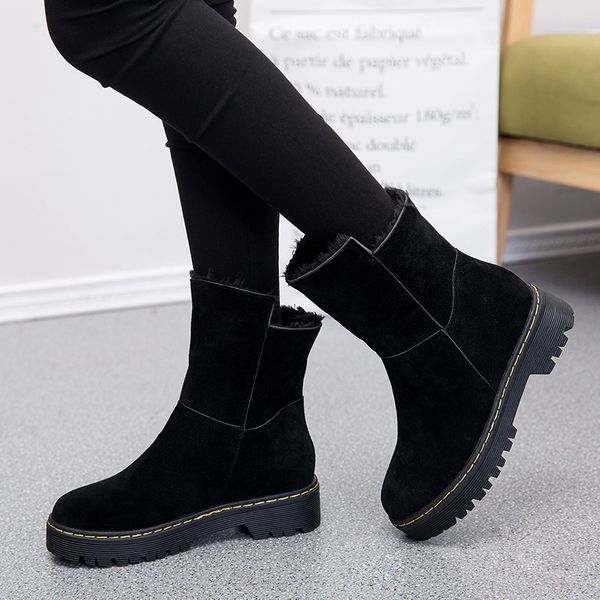 

warm hairy winter boots women thick bottom creepers snow boots nubuck thickening padded ankle boots ladies botas shoes, Black