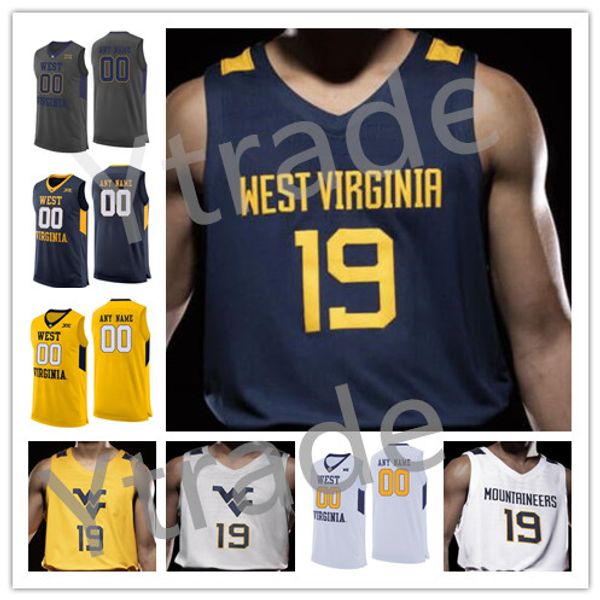 

custom west virginia mountaineers 2020 basketball any name number 44 jerry west 5 mccabe 2 brandon knapper oscar tshiebwe wvu college jersey, Black
