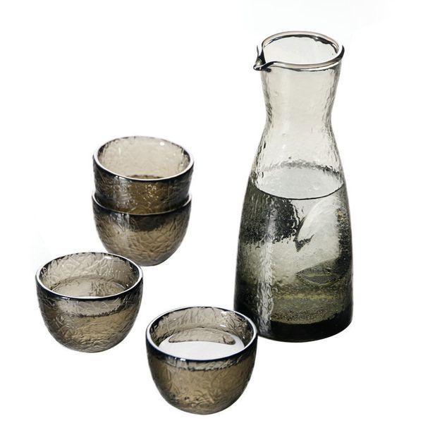 Decanter in vetro trasparente Sake Tazze Hammer Grain Pattern Bicchieri 5 pezzi Bicchieri spessi Set Vino Liquore Spirito per ristorante di casa