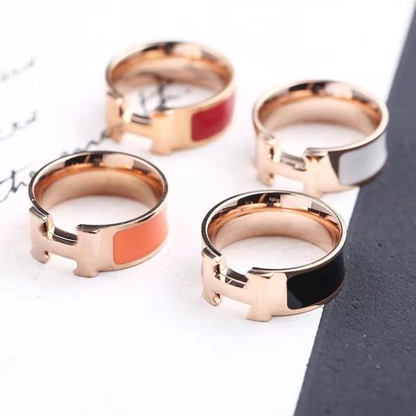 

316l love horse family fashion ring explosion style accessories titanium steel brand h ring europe hletter stainless steel ring enamel, Silver