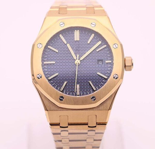 

2020 luxury royal oak series 15400or series 18k gold strap 42mm blue dial transparent back cover auto mechanical watches, Slivery;brown