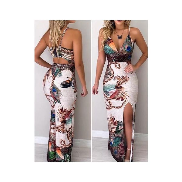 

womens lightweight summer skinny sundress sleeveless v neck slip dress split hem comfort peacock feather printing dresses, Black;gray