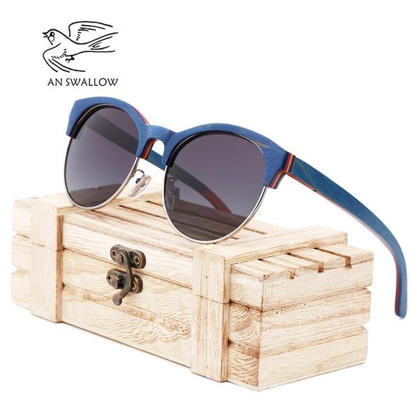

2019 новый скейтборд wood поляризованные semi-frame солнцезащитные очки для мужчин tac объектива uv400 anti-ретро ультрафиолетовый солнцезащ