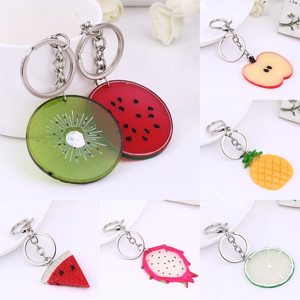 

korean new watermelon orange rubber key chain for women pineapple keychain fruit kids schoolbag bag pendant, Silver