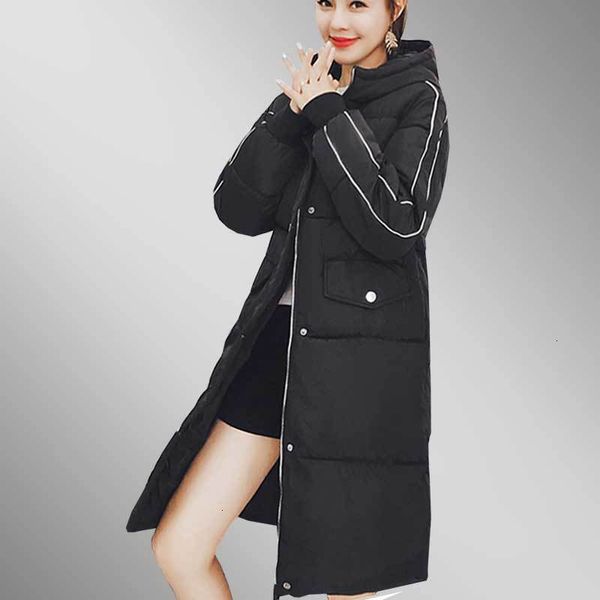 

winter new fashion stripes women veer cats jas plus size long fat hooded rights cats jas women's park wz740, Black
